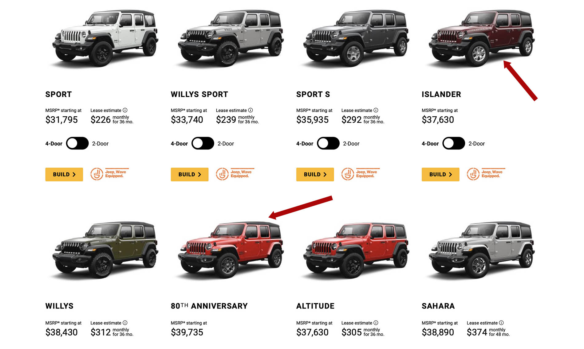 Jeep Wrangler Islander and 80th Anniversary Editions on Jeep.com Build ...